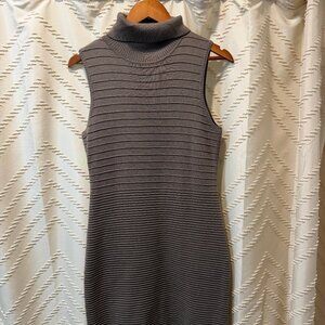 Calvin Klein Wool Blend Sweater Dress Brown Turtleneck Ribbed